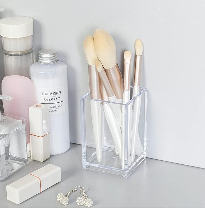 HSYMQ Clear Acrylic Pencil Pen Holder Cup, Clear Makeup Brush Holder, Acrylic Desk Accessories, Stationery Organizer for Office Desk Accessory - Image 4